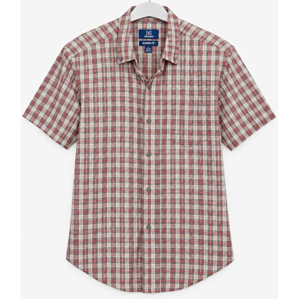 George Classic Fit Men's Short Sleeve Plaid Button-Up Shirt L 42-44